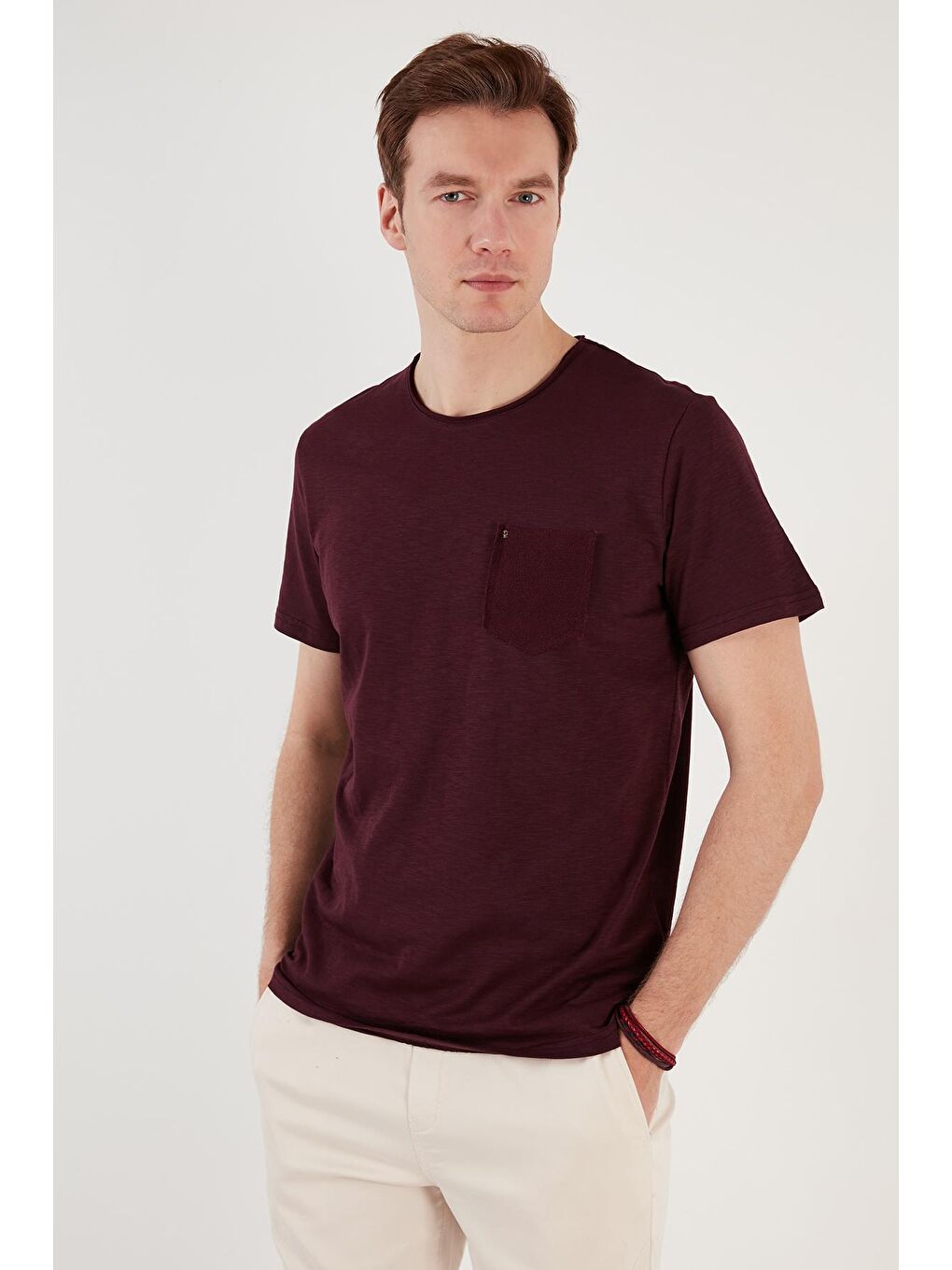 Buratti Bordo % 100 Pamuklu Slim Fit Bisiklet Yaka Cepli T Shirt 5902000 - 2