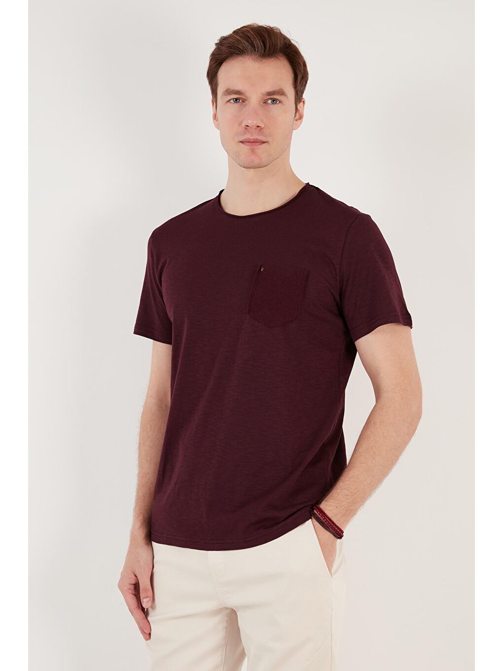 Buratti Bordo % 100 Pamuklu Slim Fit Bisiklet Yaka Cepli T Shirt 5902000 - 5