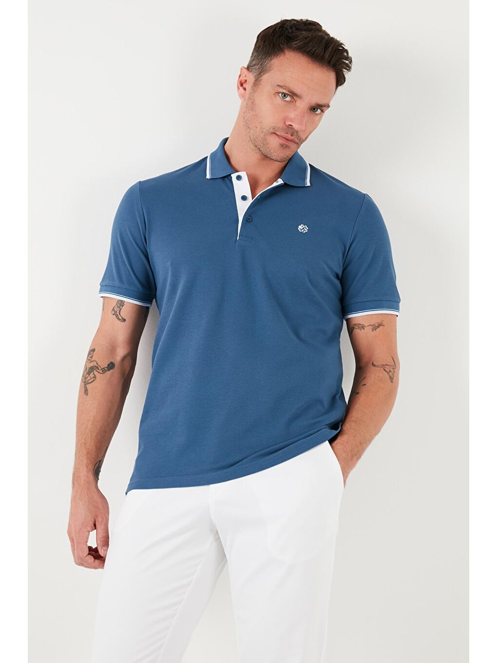 Buratti Mavi % 100 Pamuk Düğmeli Slim Fit Polo T Shirt 5902118 - 1