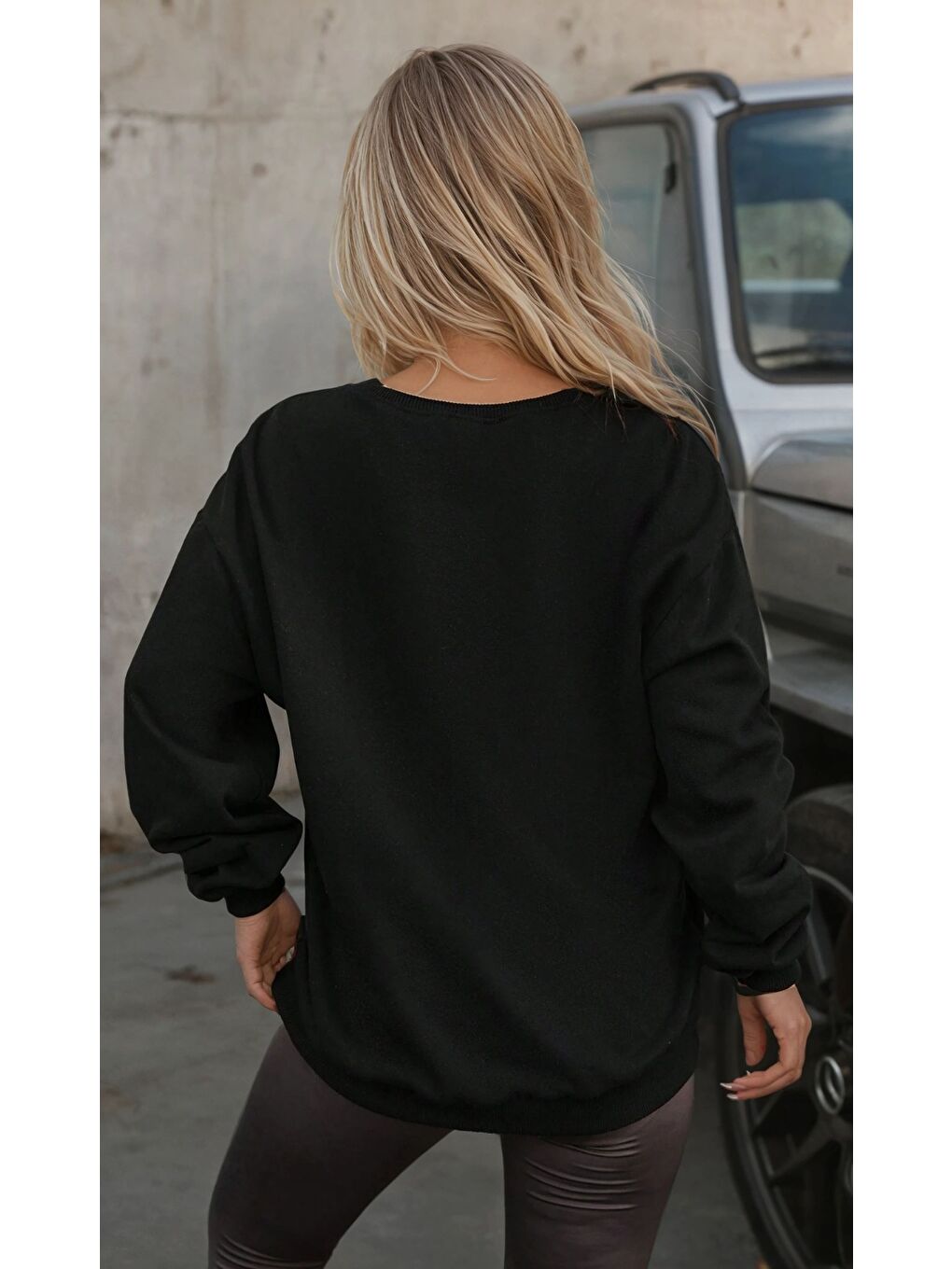 Siyah California Baskılı Üç İplik Oversize Sweatshirt-1