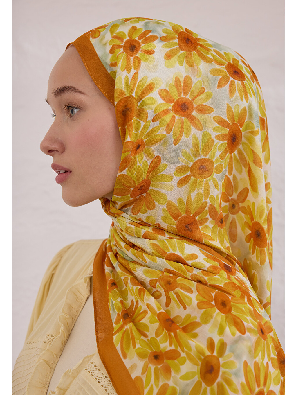 Sarı Sunflower Desen Rami Şal Işığı-5