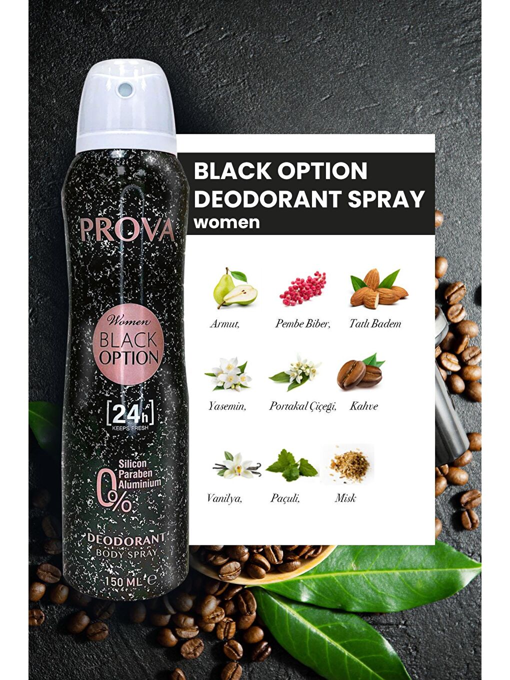 Prova Karışık Black Option EDP Kadın Parfüm 120 ml ve Deodorant 150 ml 3 Adet - 1