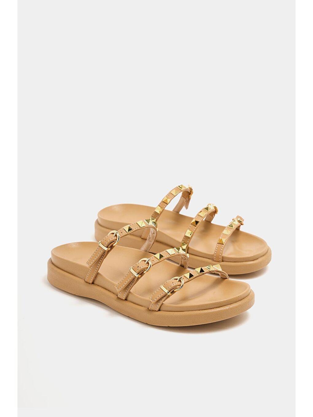 Bej Gold Zımba Detaylı Trend Terlik Vizon