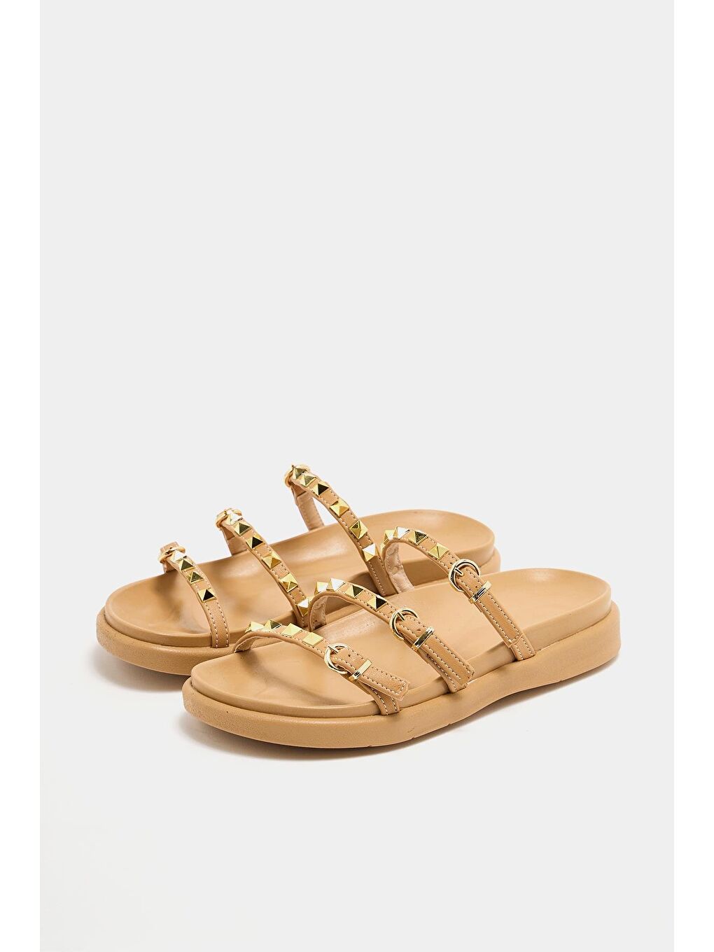 Bej Gold Zımba Detaylı Trend Terlik Vizon-2