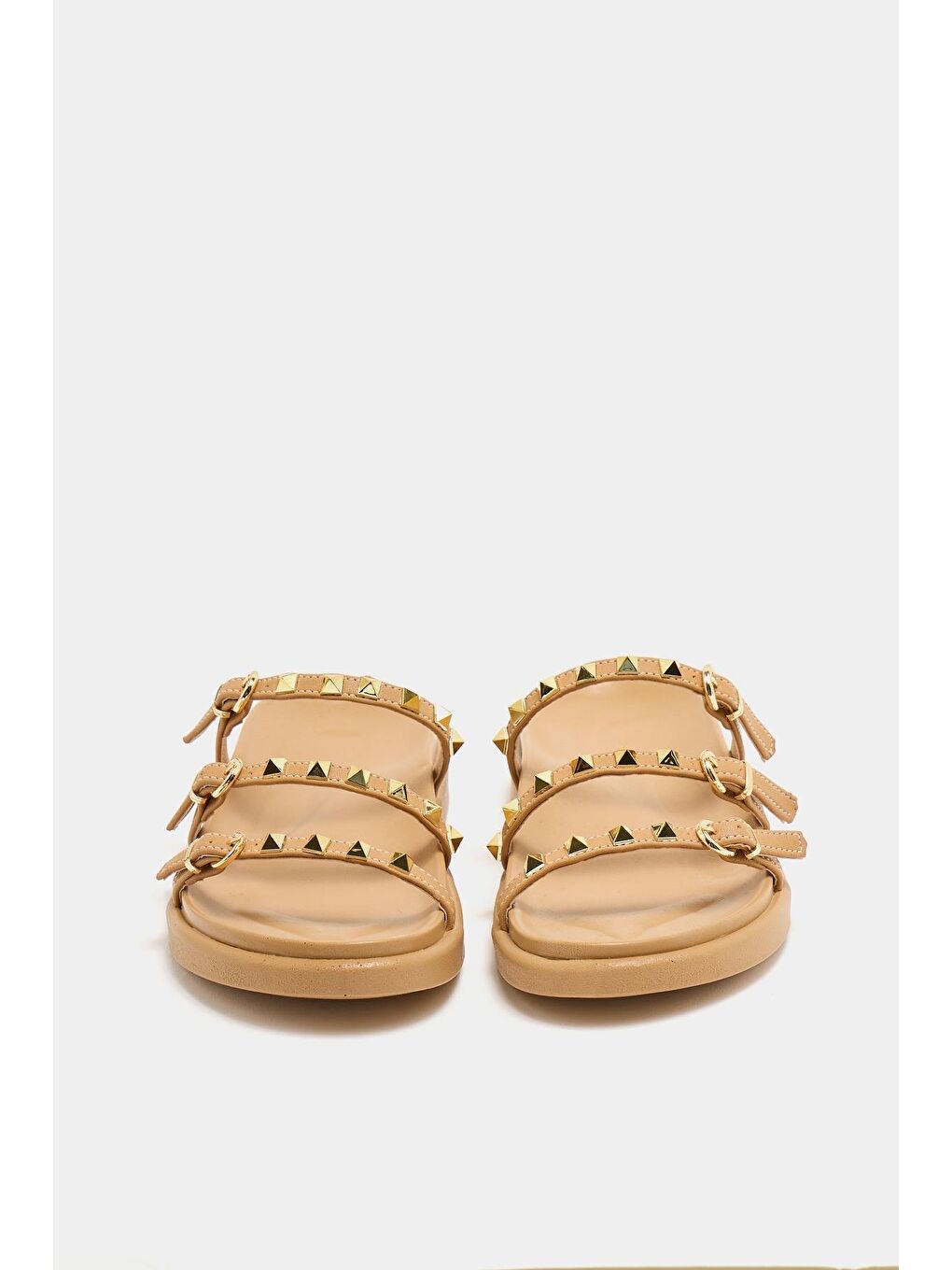 Bej Gold Zımba Detaylı Trend Terlik Vizon-4