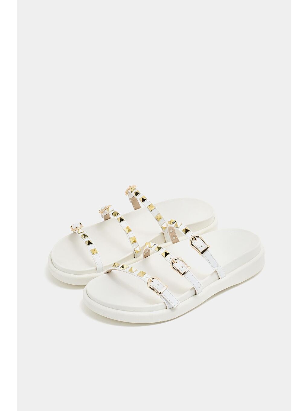 Gold Zımba Detaylı Trend Terlik Beyaz-2