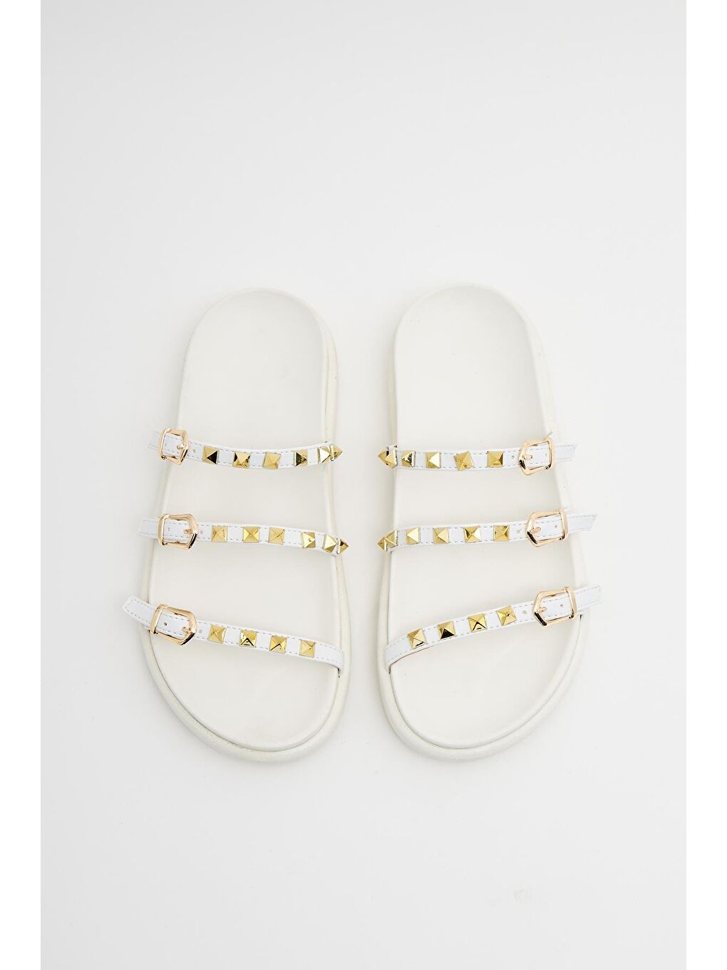 Gold Zımba Detaylı Trend Terlik Beyaz-3