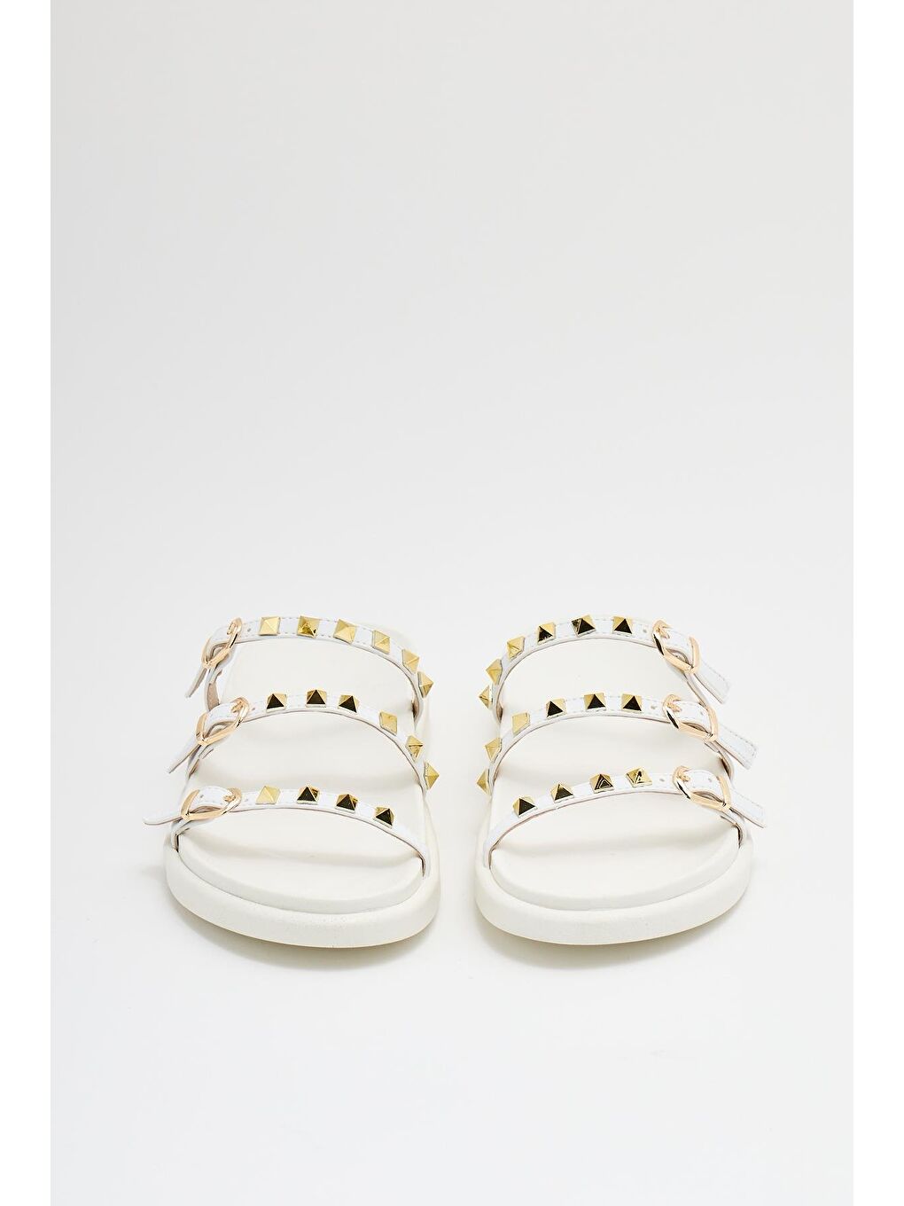 Gold Zımba Detaylı Trend Terlik Beyaz-4