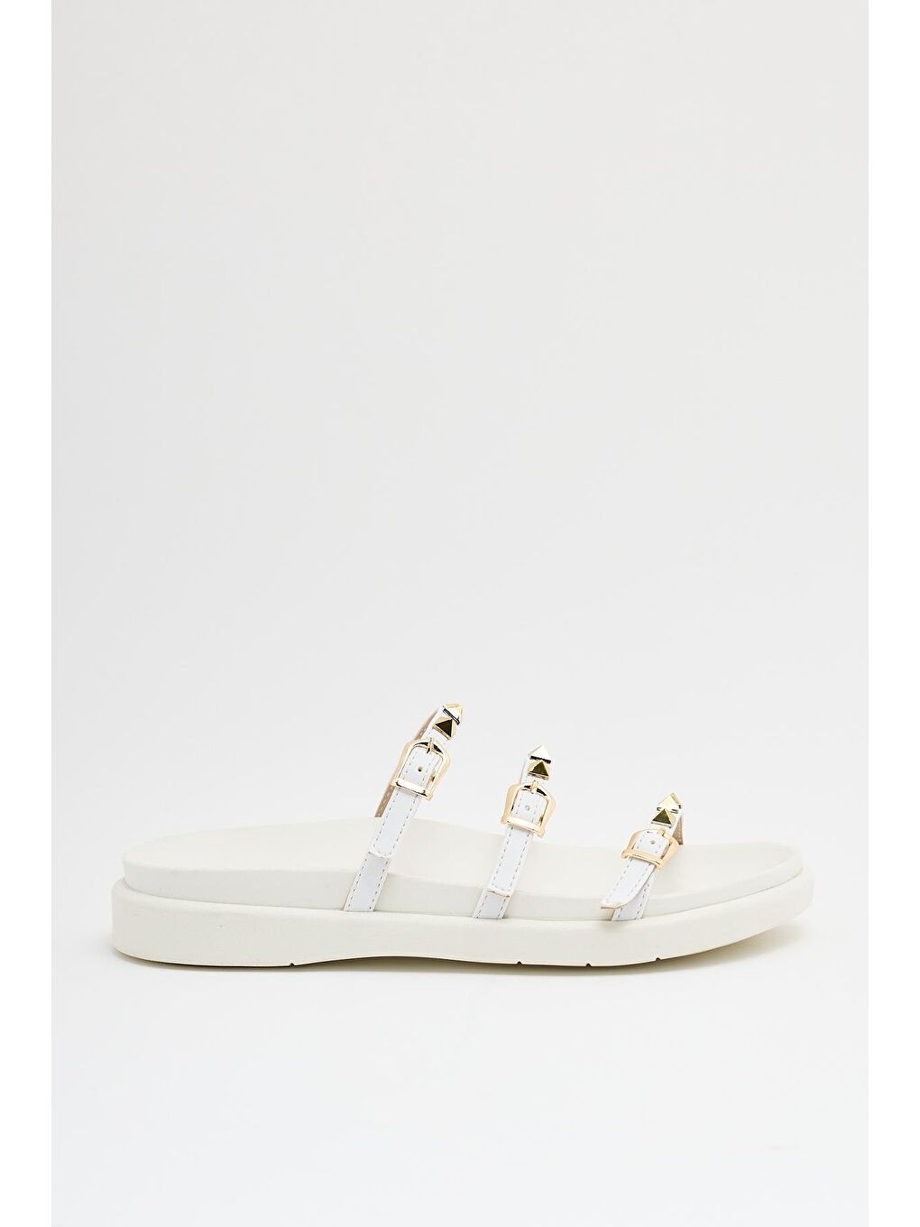 Gold Zımba Detaylı Trend Terlik Beyaz-5