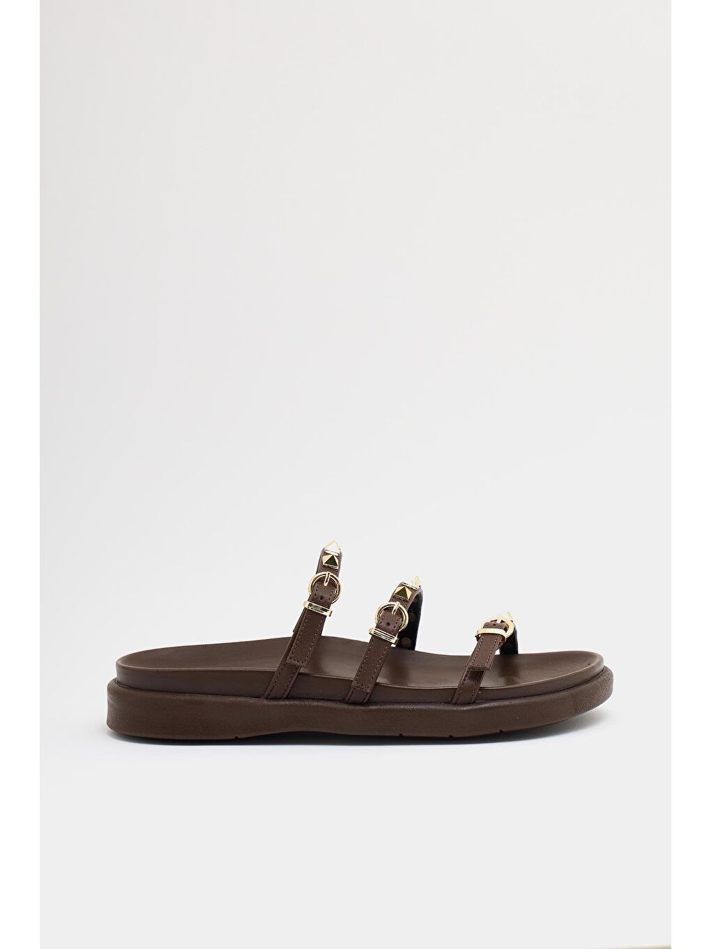 Gold Zımba Detaylı Trend Terlik Kahverengi-1