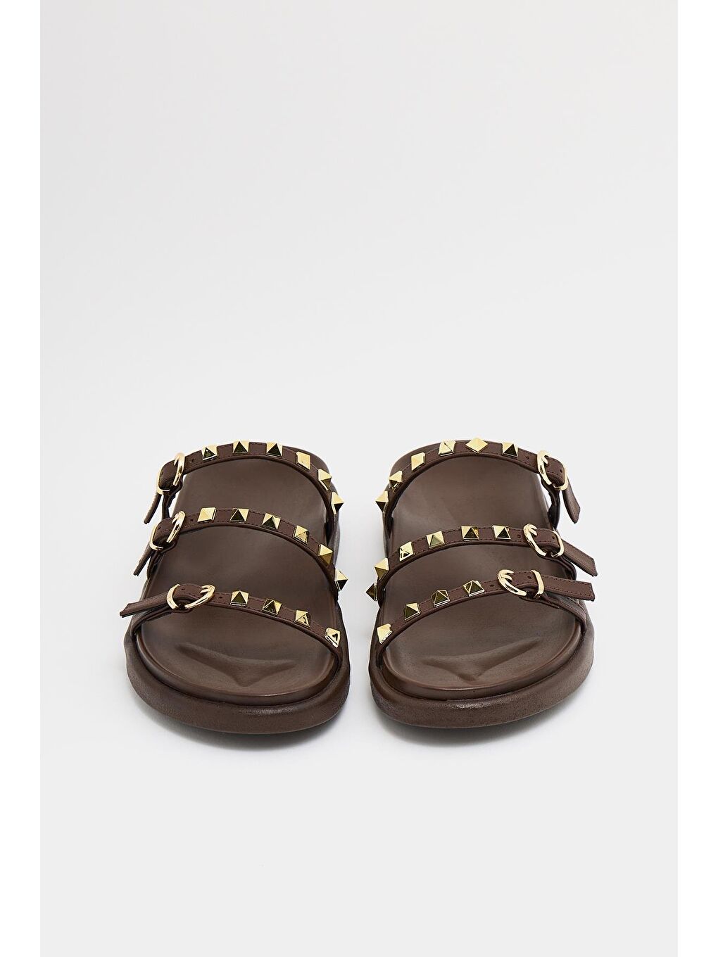 Gold Zımba Detaylı Trend Terlik Kahverengi-3