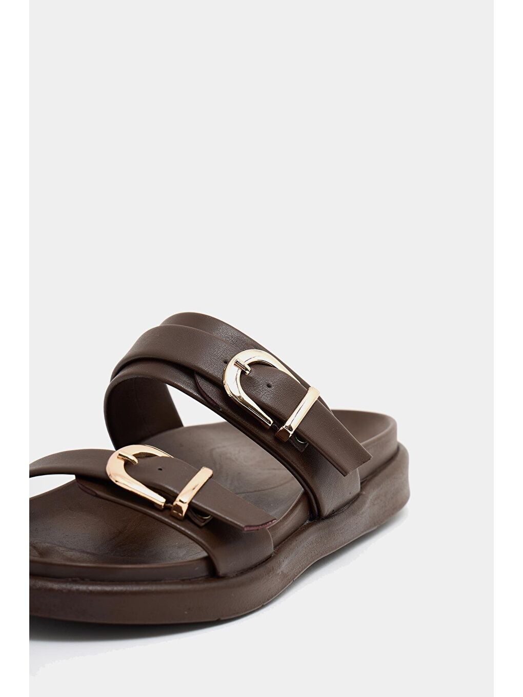 Trend Çift Tokalı Terlik Kahverengi-1