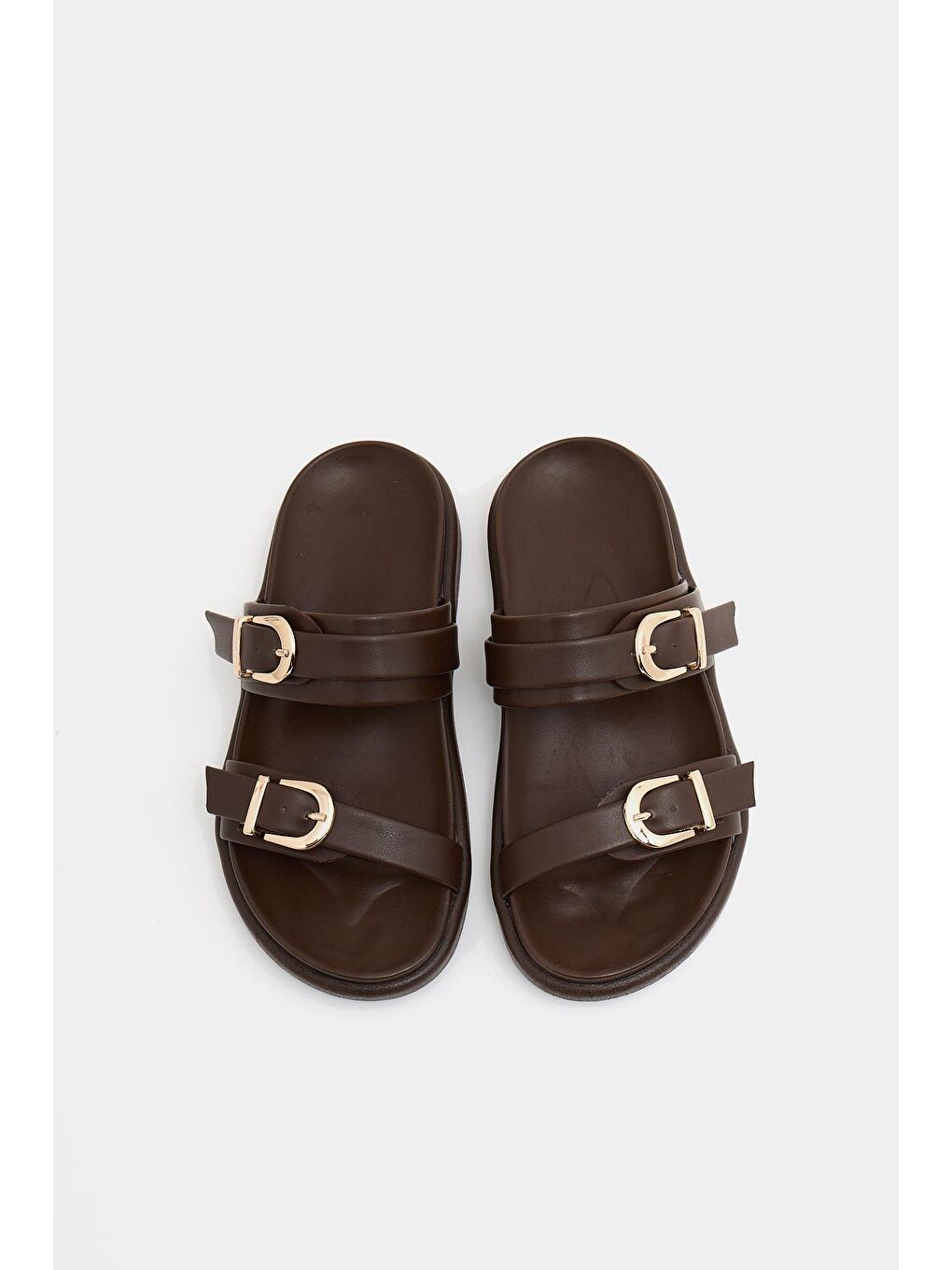 Trend Çift Tokalı Terlik Kahverengi-2