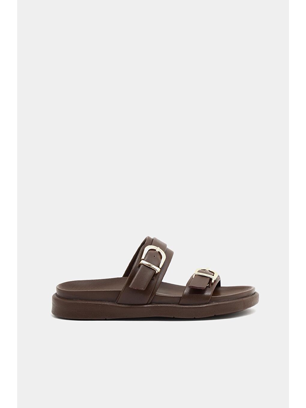 Trend Çift Tokalı Terlik Kahverengi-5