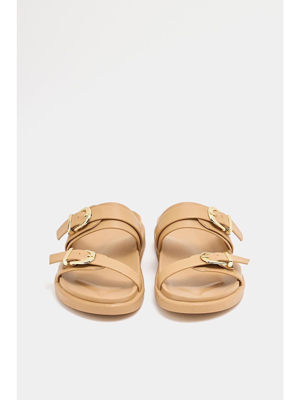 Bej Trend Çift Tokalı Terlik Vizon-2