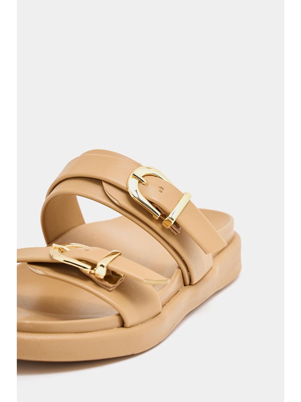 Bej Trend Çift Tokalı Terlik Vizon-5