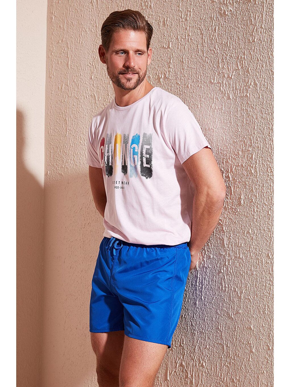 Mavi Deniz Şortu Belden Bağlamalı Mayo Şort 3800350-1