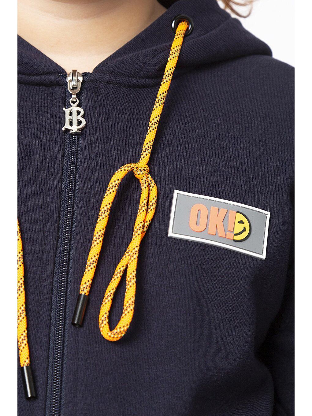 Lacivert Nakış Detaylı Büzgü Kollu Kapüşonlu Kız Çocuk Eşofman Takımı-3