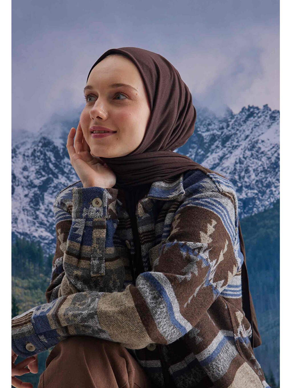 Kahverengi Penye Şal Kakao-3