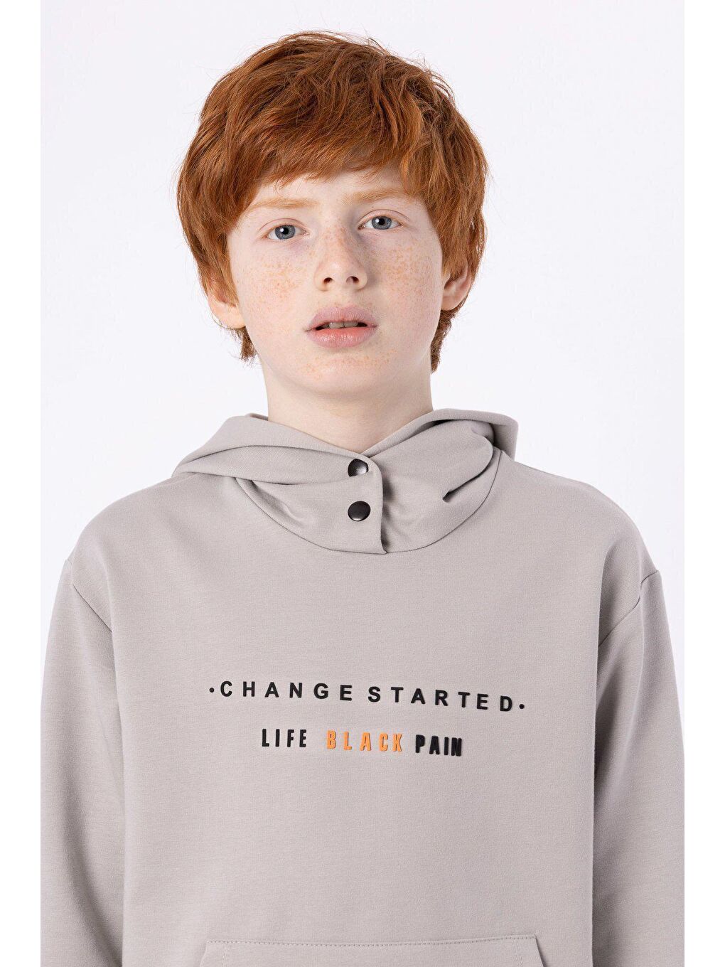 Gri Kapüşonlu Çıt Çıt Detaylı Kargo Cepli Erkek Çocuk Eşofman Takımı-5