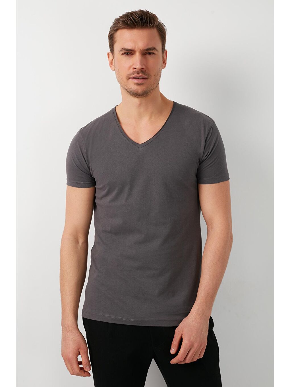 Buratti Gri % 100 Pamuk Slim Fit V Yaka Basic T Shirt 5412001