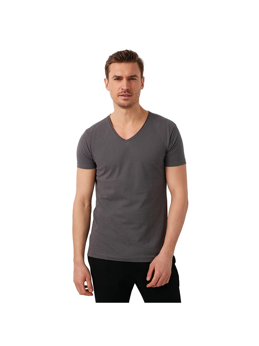 Buratti Gri % 100 Pamuk Slim Fit V Yaka Basic T Shirt 5412001 - 4