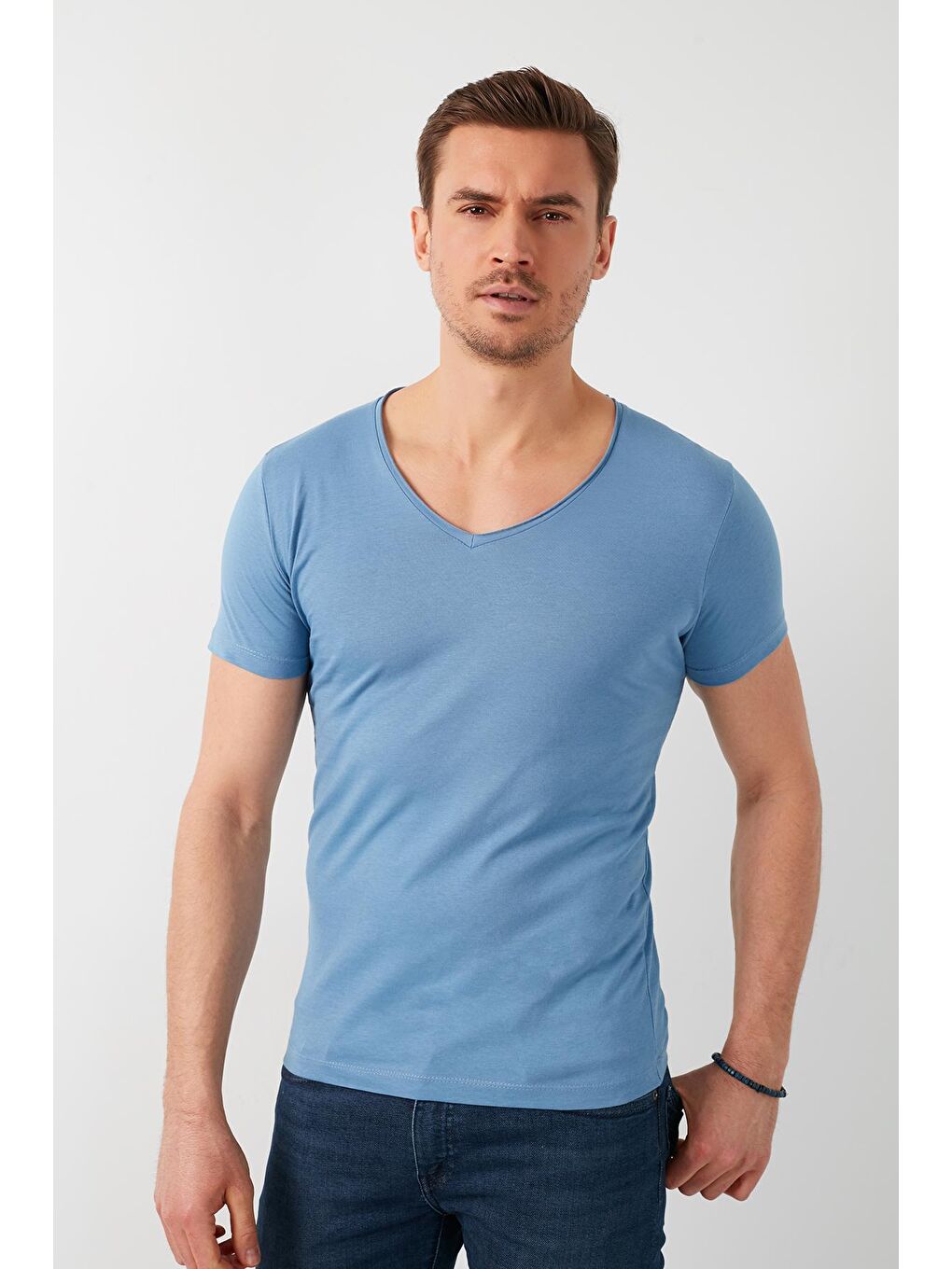 Buratti İndigo % 100 Pamuk Slim Fit V Yaka Basic T Shirt 5412001 - 2