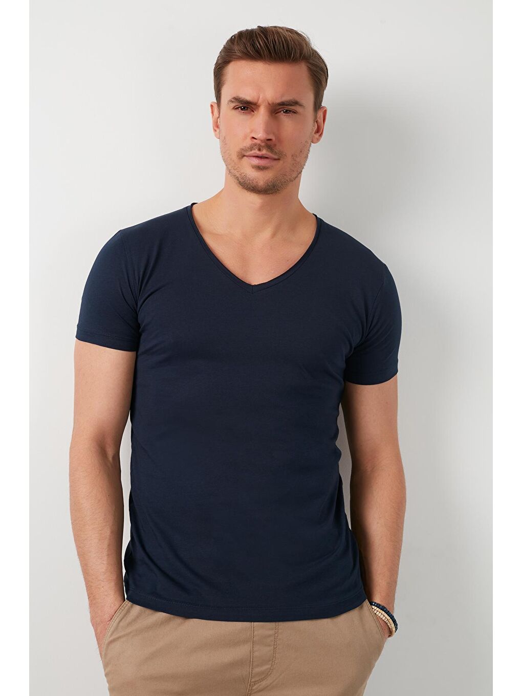 Buratti Lacivert % 100 Pamuk Slim Fit V Yaka Basic T Shirt 5412001