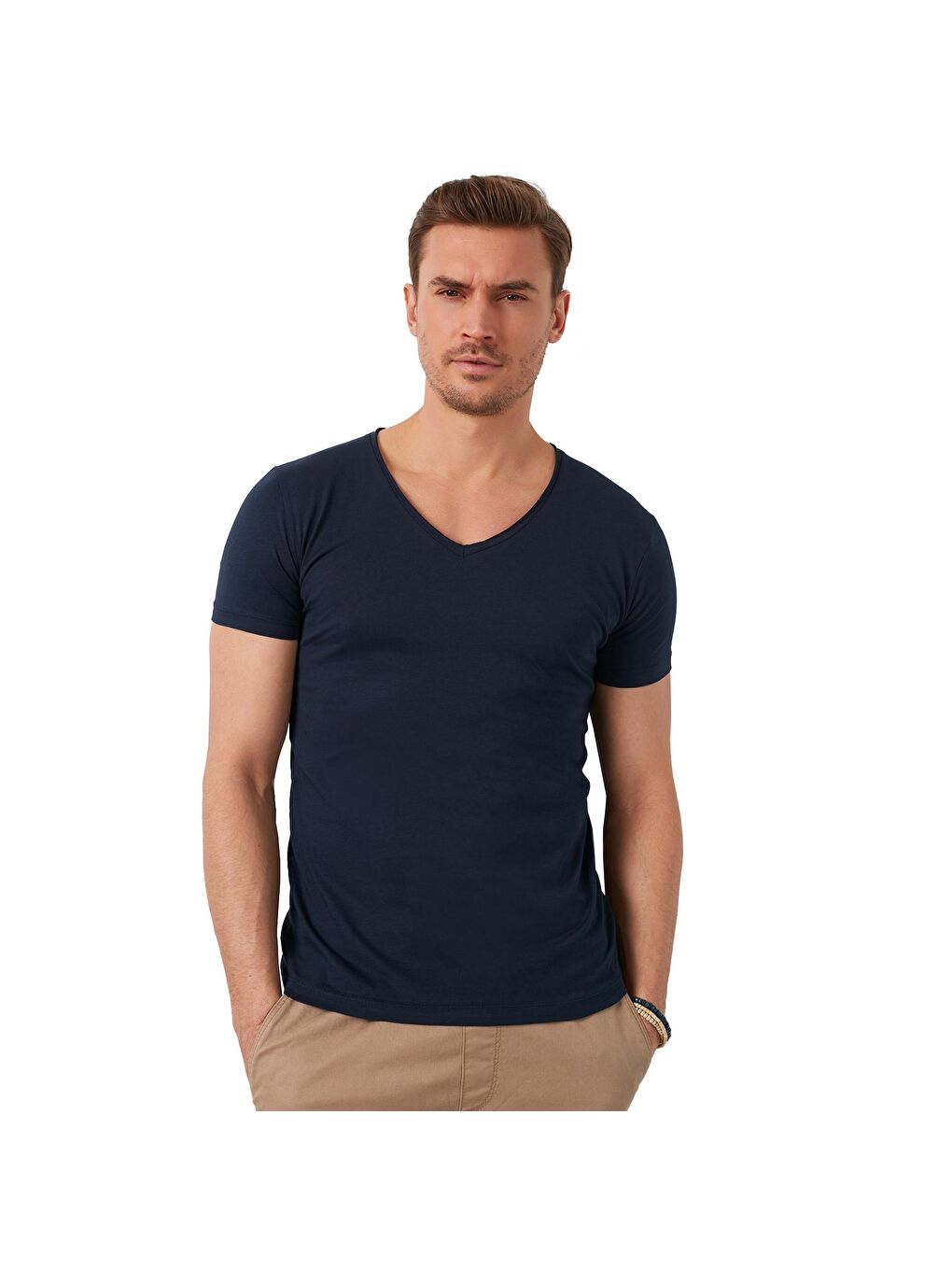 Buratti Lacivert % 100 Pamuk Slim Fit V Yaka Basic T Shirt 5412001 - 4