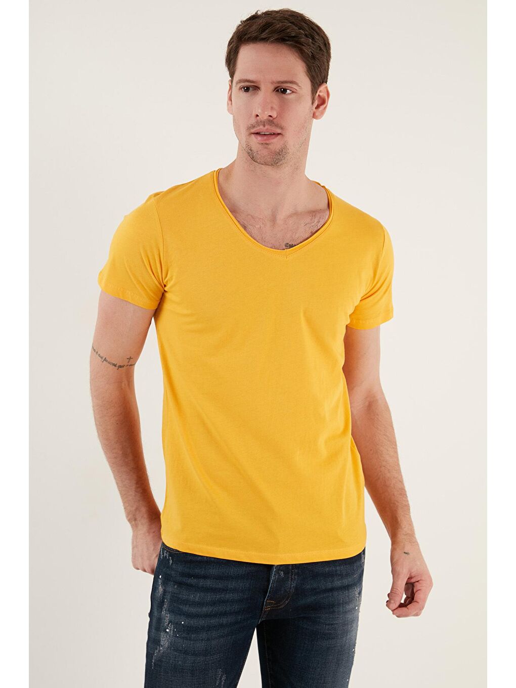 Buratti Sarı % 100 Pamuk Slim Fit V Yaka Basic T Shirt 5412001 - 1