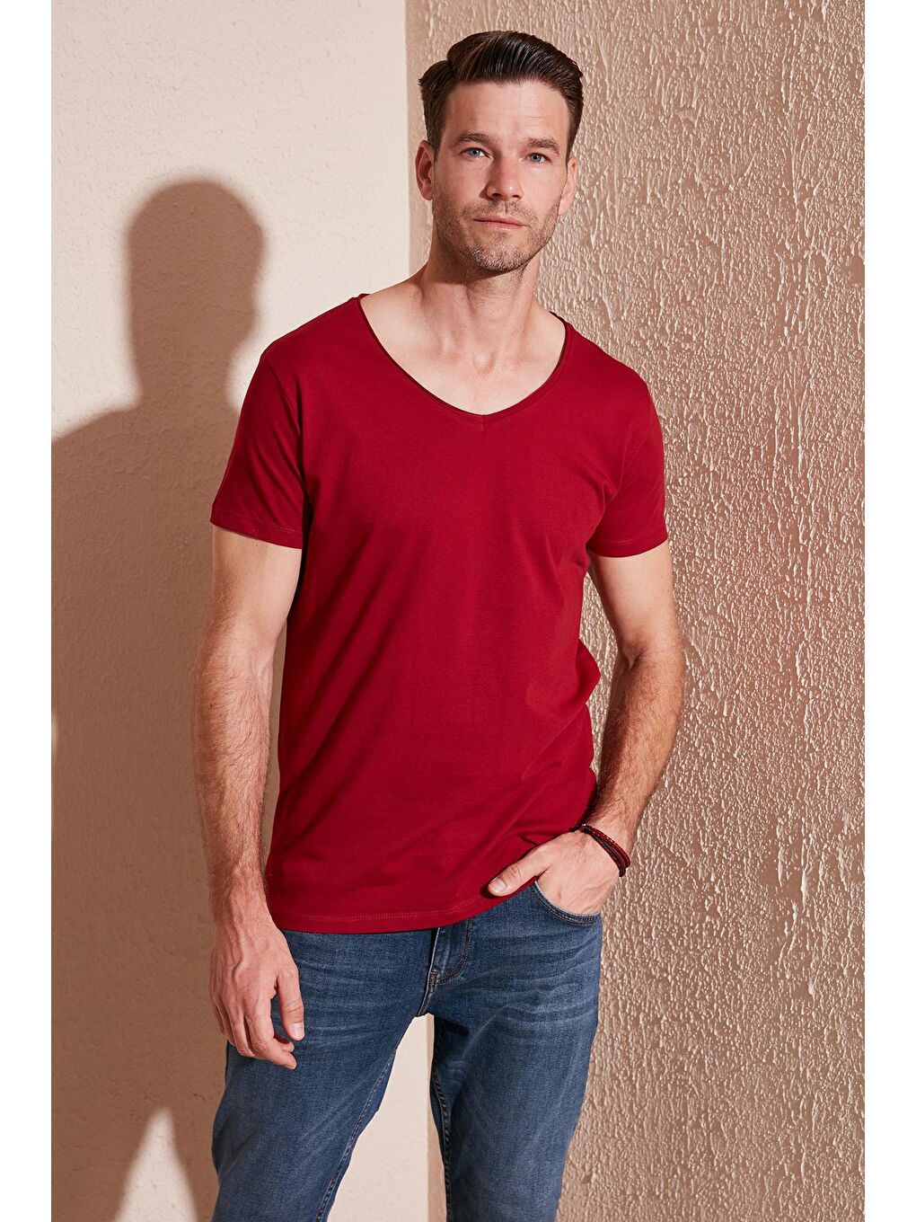 Buratti Kırmızı % 100 Pamuk Slim Fit V Yaka Basic T Shirt 5412001