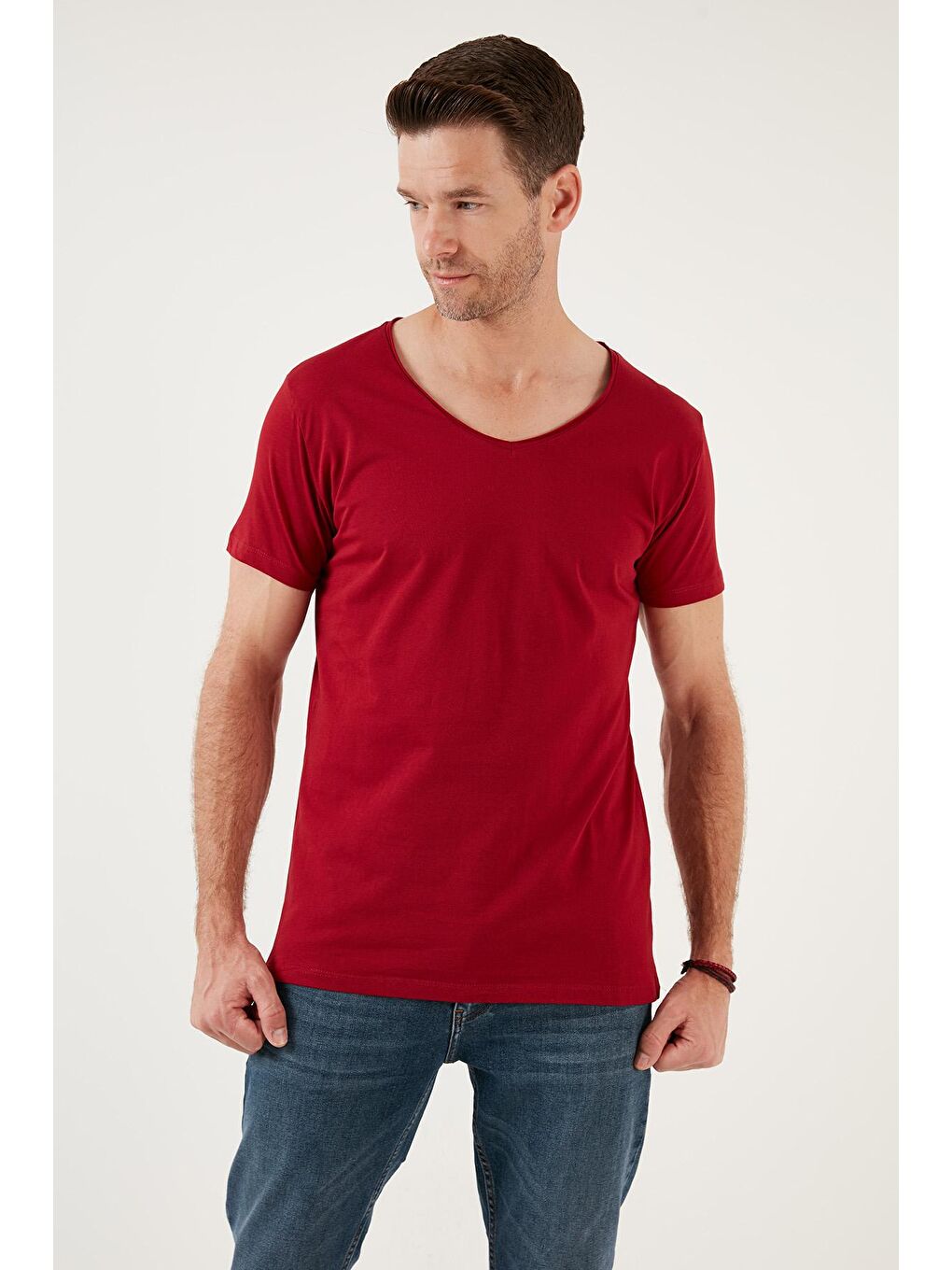 Buratti Kırmızı % 100 Pamuk Slim Fit V Yaka Basic T Shirt 5412001 - 1