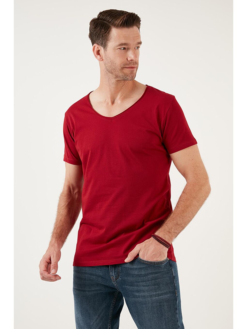 Buratti Kırmızı % 100 Pamuk Slim Fit V Yaka Basic T Shirt 5412001 - 2