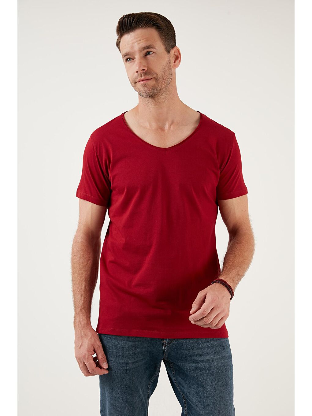 Buratti Kırmızı % 100 Pamuk Slim Fit V Yaka Basic T Shirt 5412001 - 3