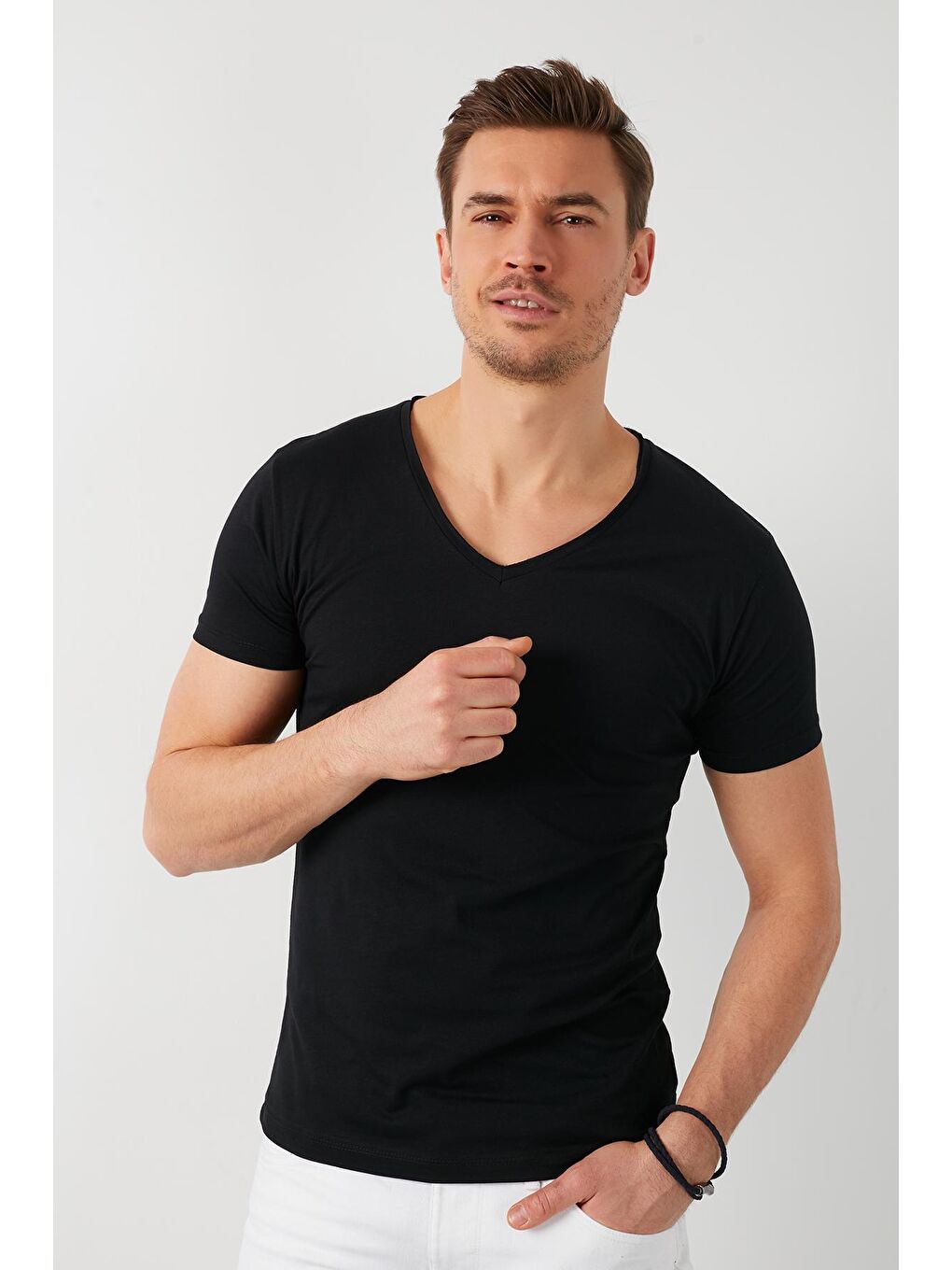 Buratti Siyah % 100 Pamuk Slim Fit V Yaka Basic T Shirt 5412001 - 1