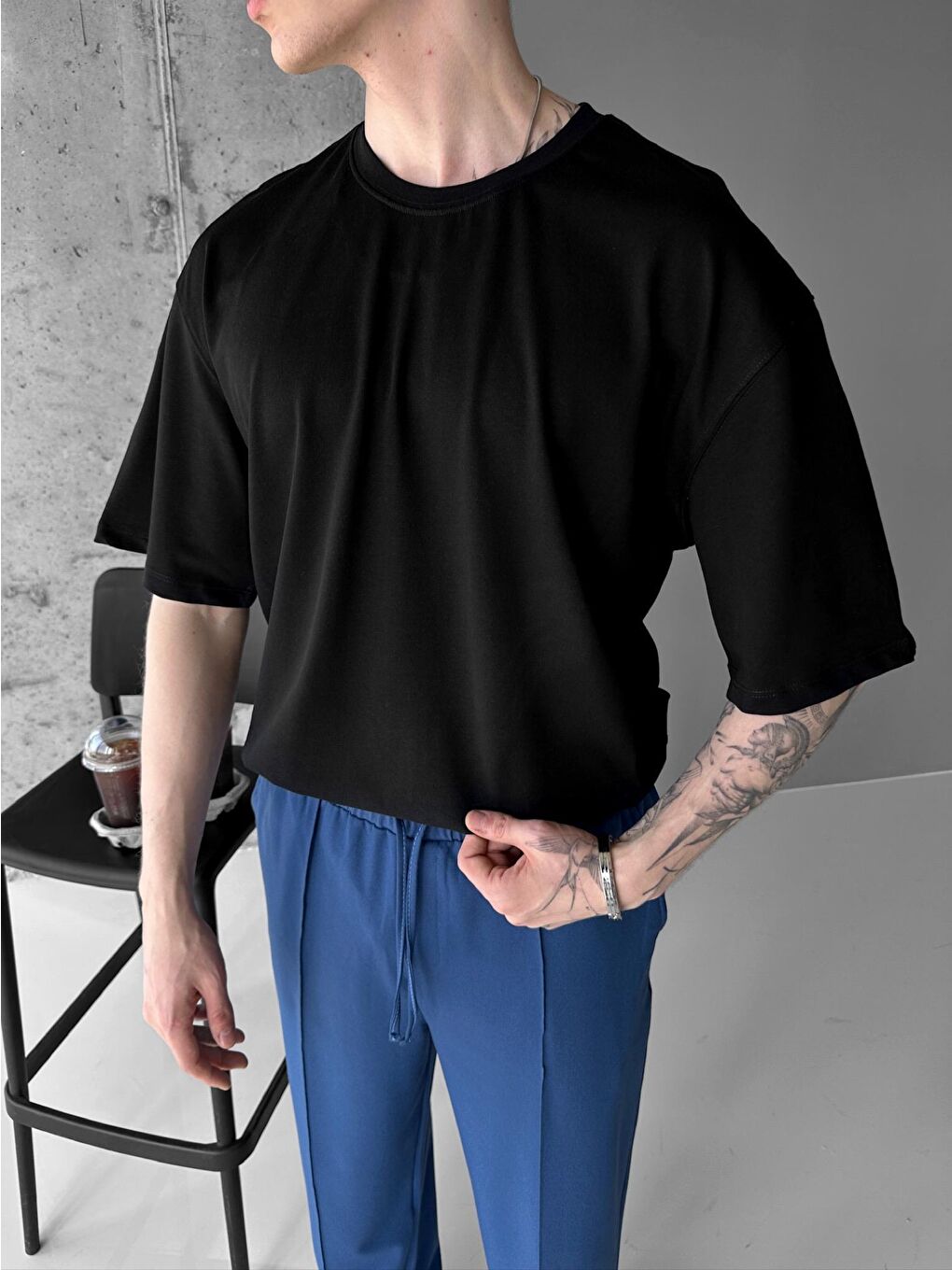 ablukaonline Siyah Erkek Oversize Basic T-Shirt Siyah - 2