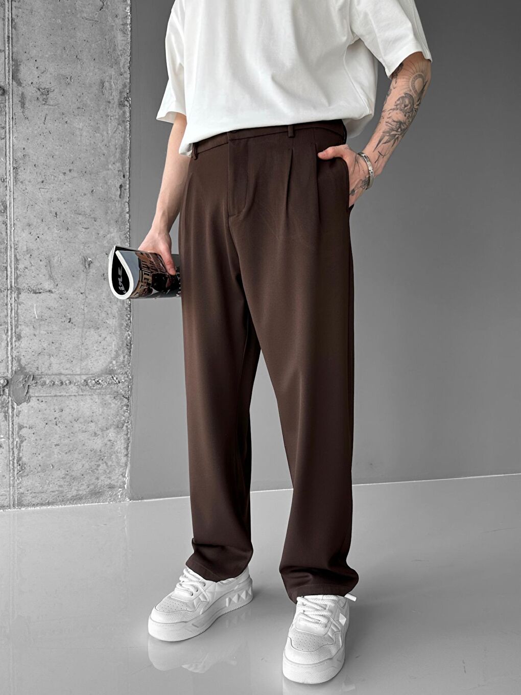 ablukaonline Kahverengi Erkek Baggy Fit Kumaş Pantolon Kahve - 3