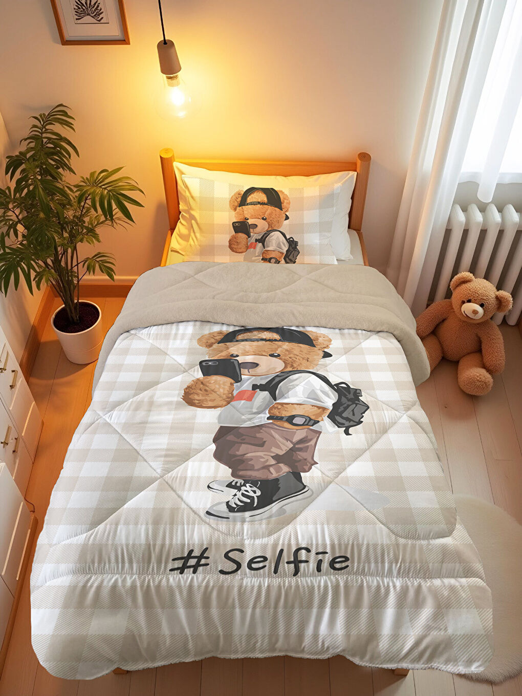 Karışık Tek Kişilik 160x220 cm Welsoft Çift Taraflı Silikon Yorgan Ve Uyku Seti