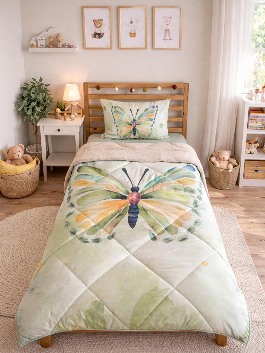 Karışık Tek Kişilik Kelebek Desen 160x220 Cm Welsoft Çift Taraflı Silikon Yorgan Ve Uyku Seti-1