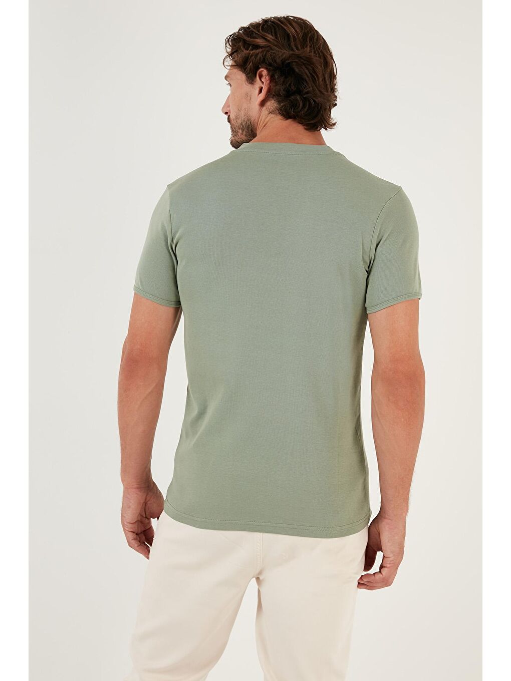 Yeşil % 100 Pamuklu V Yaka Tişört 5902122-4