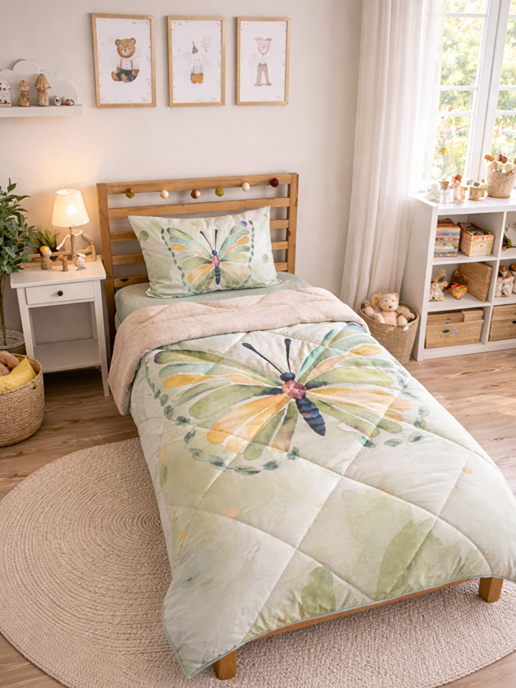 Karışık Tek Kişilik Kelebek Desen 160x220 Cm Welsoft Çift Taraflı Silikon Yorgan Ve Uyku Seti-3