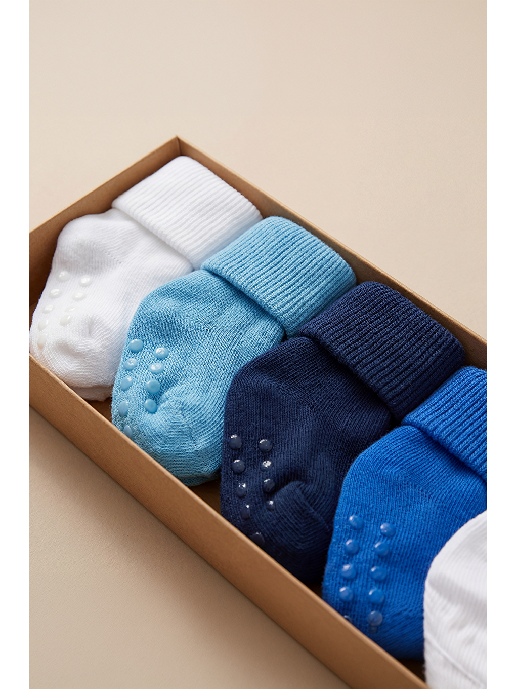 Yenideoğan 5'Li Organik Bebek Soket Çorap Mavi-Beyaz-1