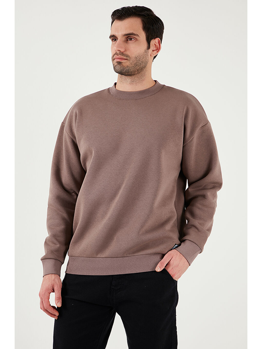 Kahverengi Regular Fit Bisiklet Yaka Pamuklu İçi Tüylü Yumuşak Şardonlu Erkek Sweat 5905255-3