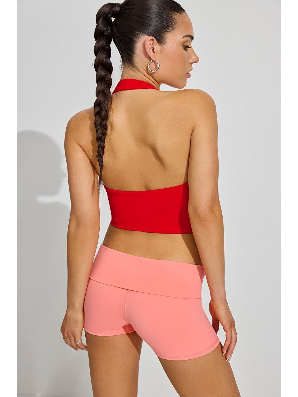 Kırmızı Halter Yaka Boyun Askılı Crop Top Mg2456-6