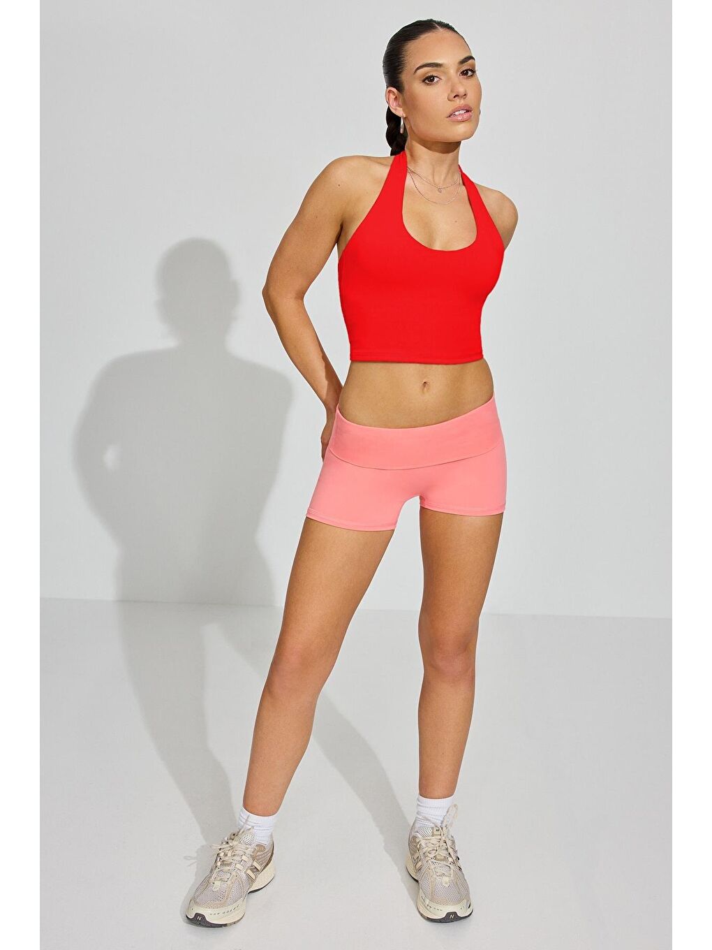 Kırmızı Halter Yaka Boyun Askılı Crop Top Mg2456-7