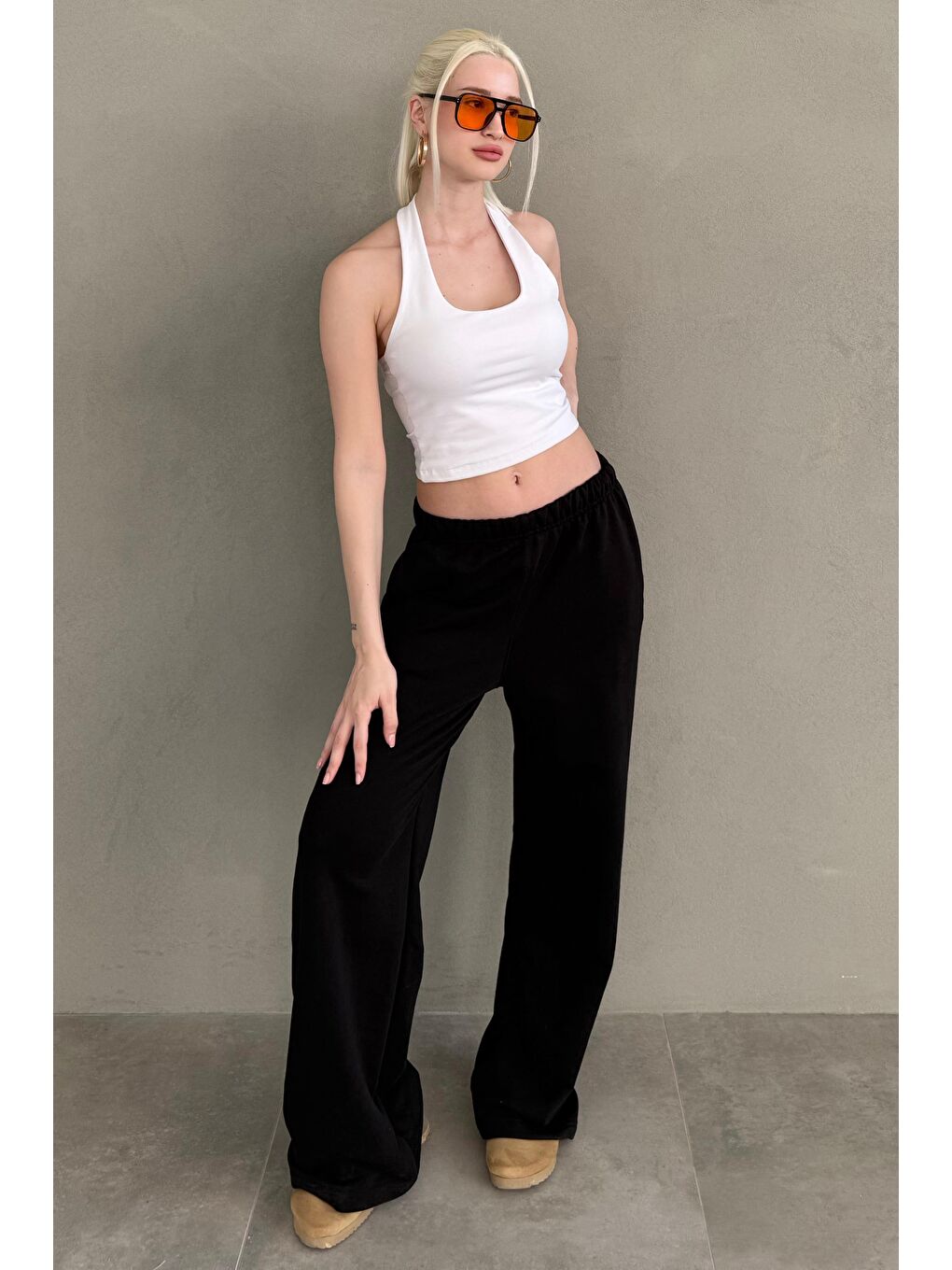 Beyaz Halter Yaka Boyun Askılı Crop Top Mg2456-4