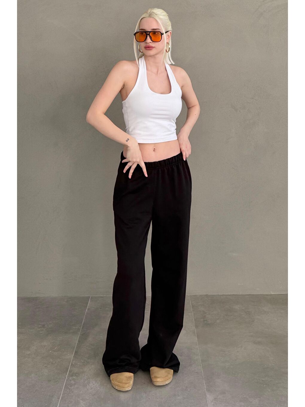 Beyaz Halter Yaka Boyun Askılı Crop Top Mg2456-5