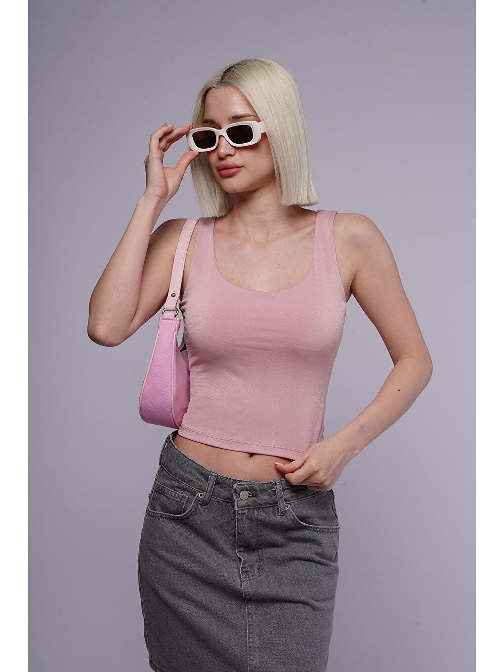 Pembe Kalın Askılı Kadın Bluz Mg1998