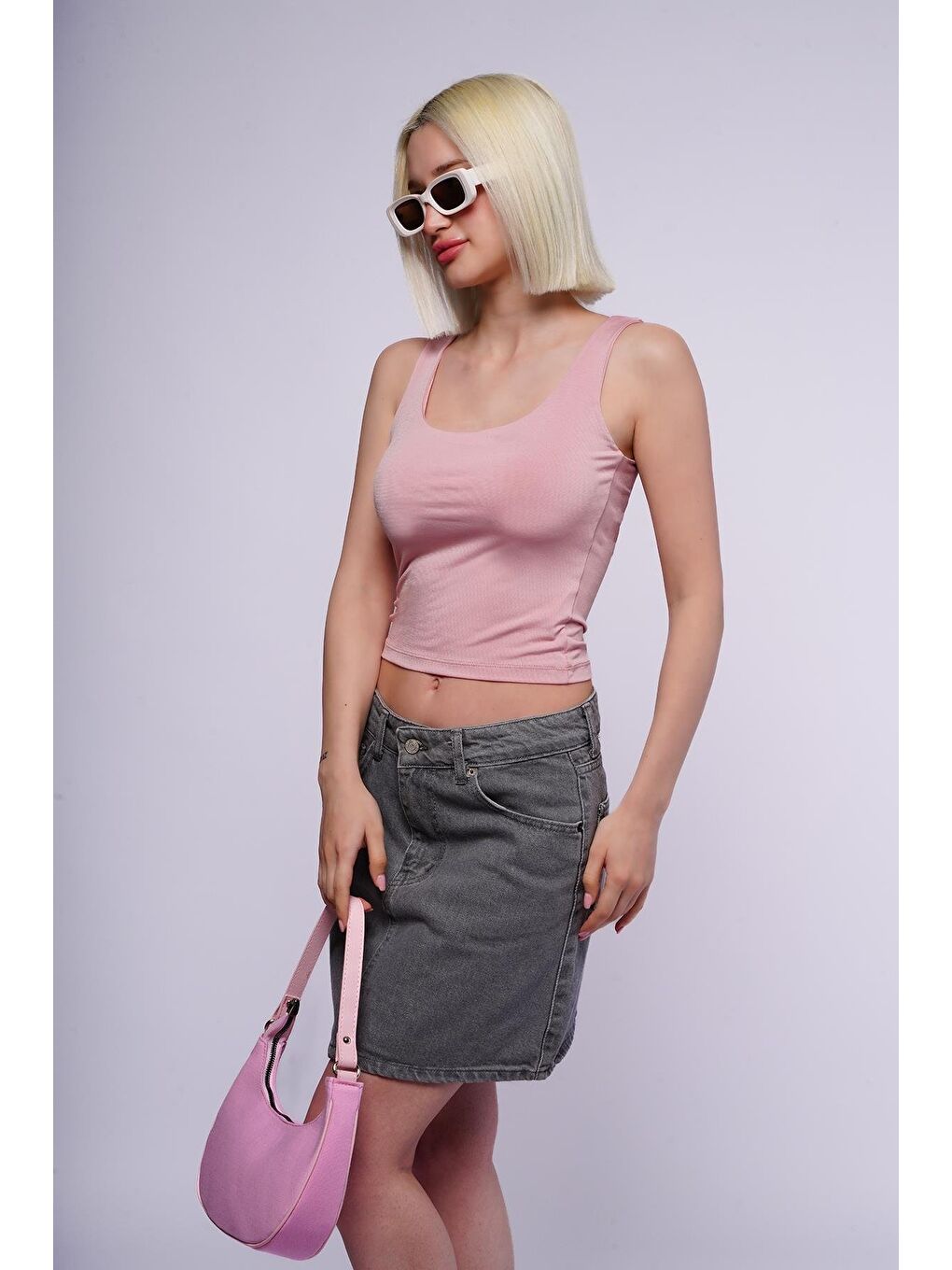 Pembe Kalın Askılı Kadın Bluz Mg1998-1