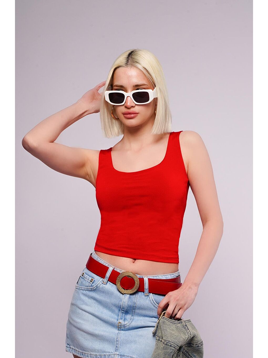 Kırmızı Kalın Askılı Kadın Bluz Mg1998-1